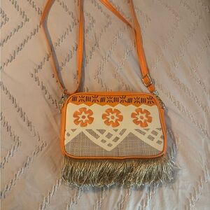 Buckle-Down Orange and Cream Crossbody Bag